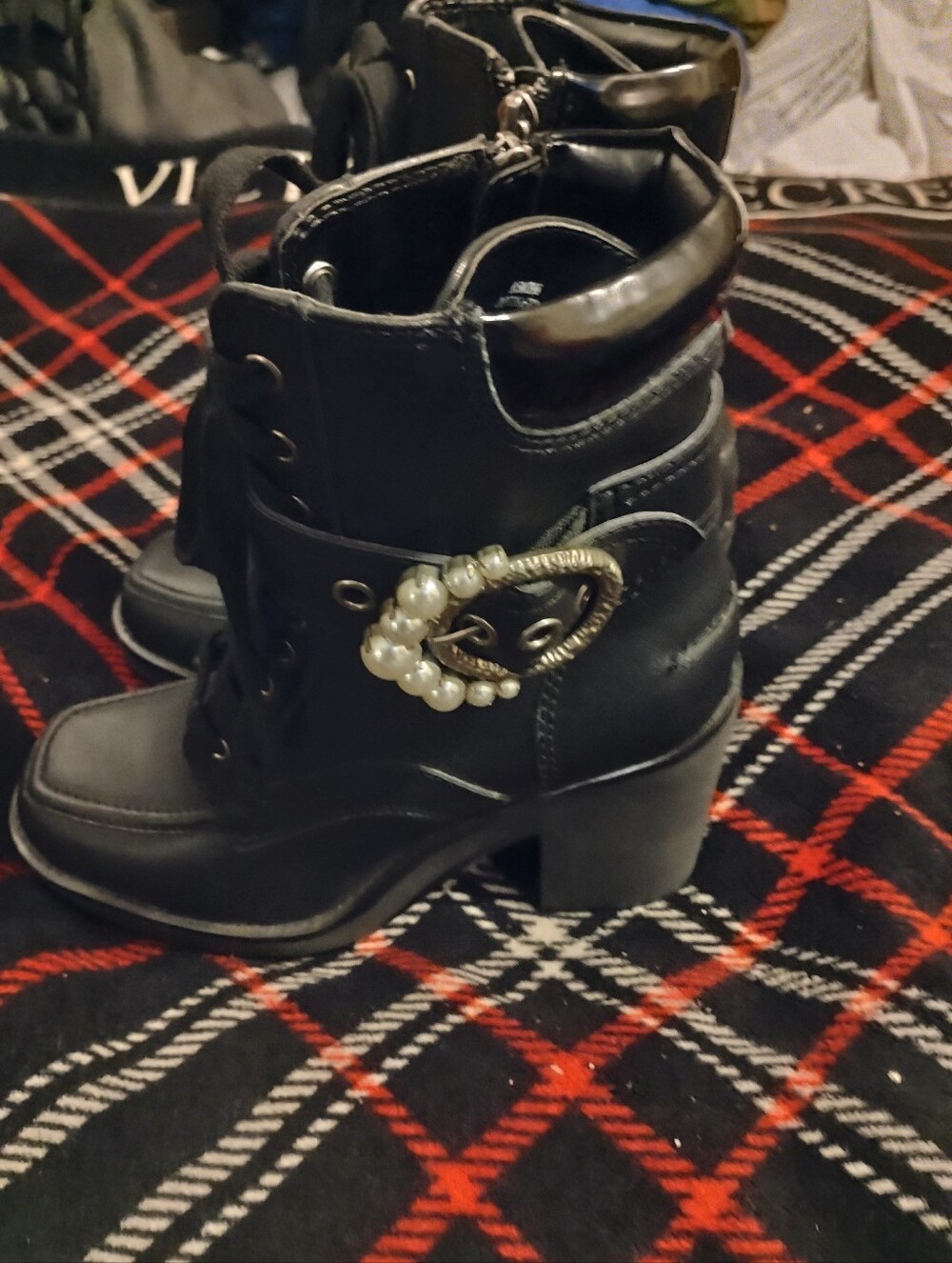 Women's New Black Karl Lagerfeld Ankle Boots W/Faux Pearl Detail U.S. Size 8.5